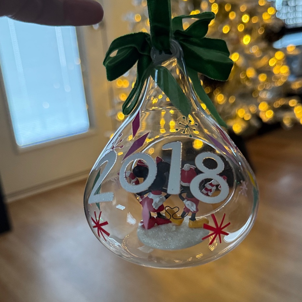 Glass Holiday Ornament with Green Ribbon